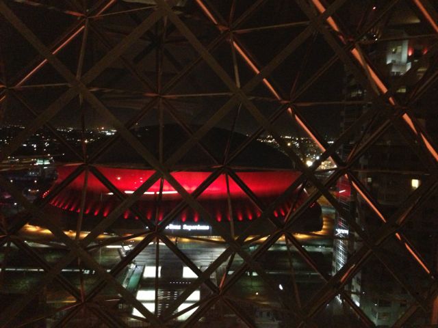 The New Orleans Superdome at night, from the Hyatt Regency 25th floor