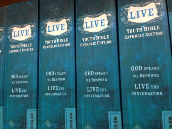 Catholic education books on a shelf
