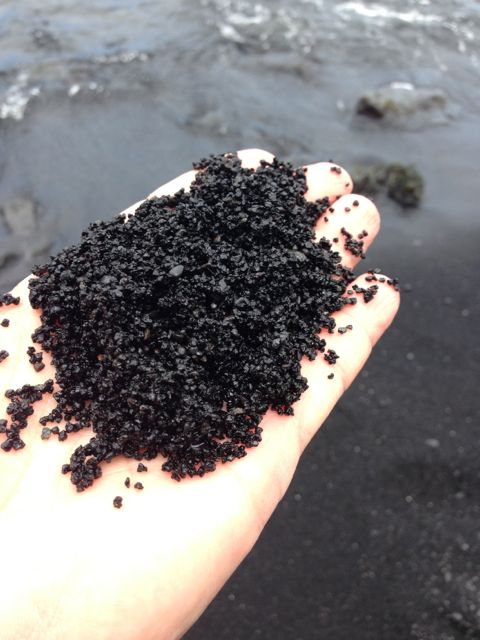 Handful of black sand from Hawaii