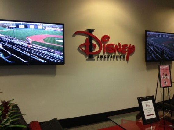 Business wall sign in lobby