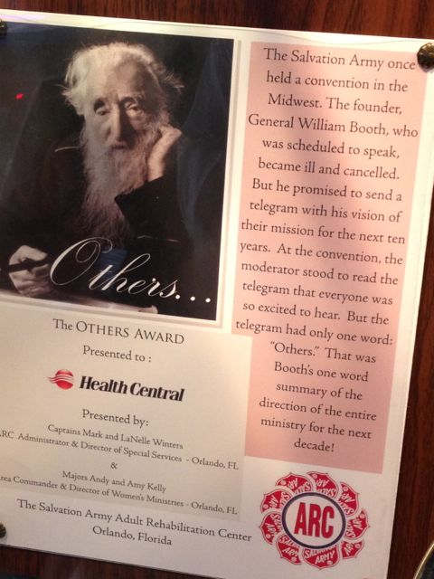Plaque at Health Central Hospital honoring William Booth