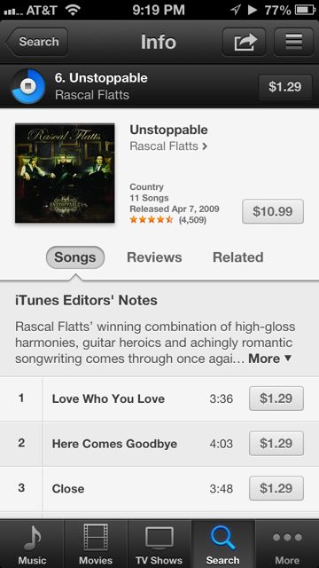 Rascal Flatts Unstoppable iTunes screen shot