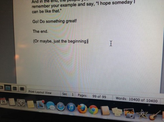 Author's book ending screen shot of word doc
