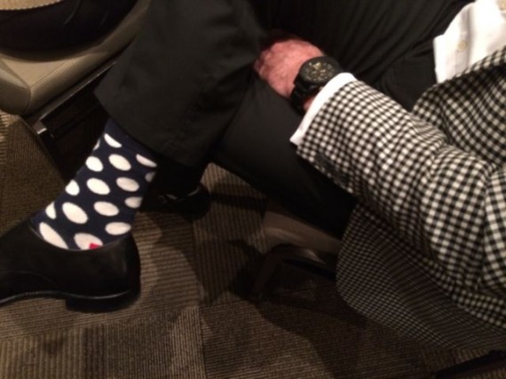 crazy black and white socks and matching sports jacket