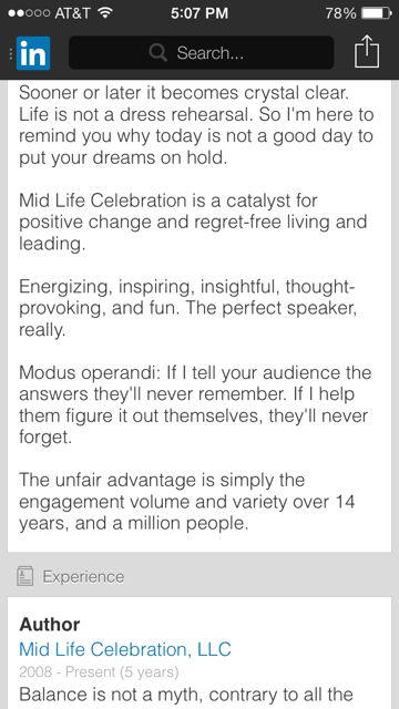 LinkedIn profile iPhone screen shot