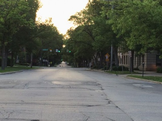 Desserted Iowa City street at 6am