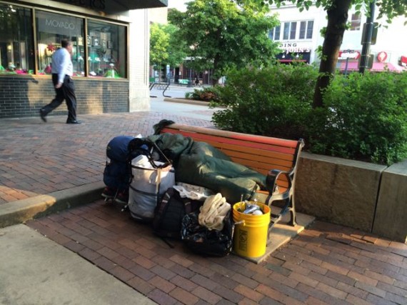 Homeless person in Iowa City