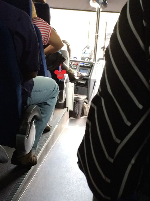 Bus carrying passengers with hidden Mickey