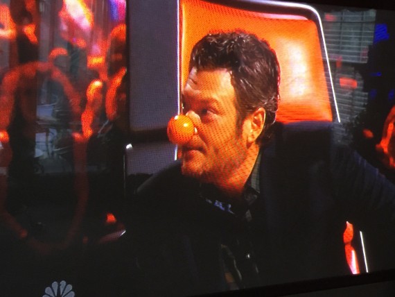 The Voice judge Blake Shelton with Red Nose 