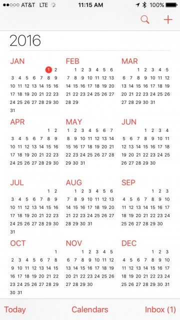 2016 iPhone calendar screen shot