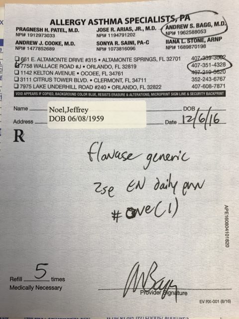 Nasal spray prescription 