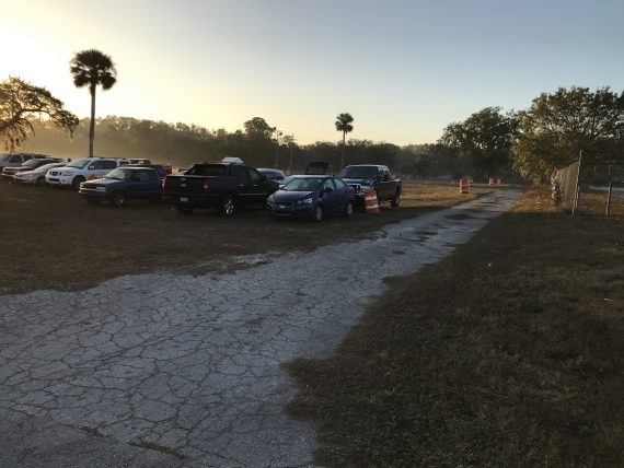 Airport overflow parking at sunrise