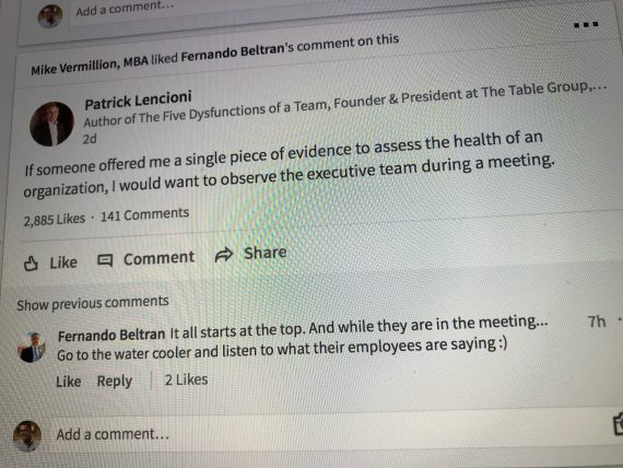 LinkedIn update comment