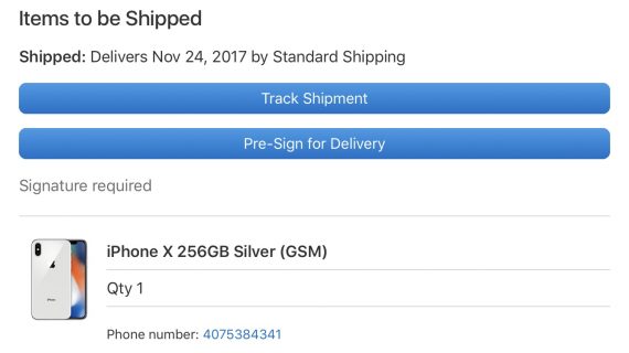 Apple iPhone X delivery
