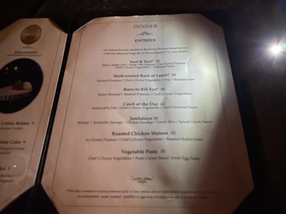 Restaurant menu light
