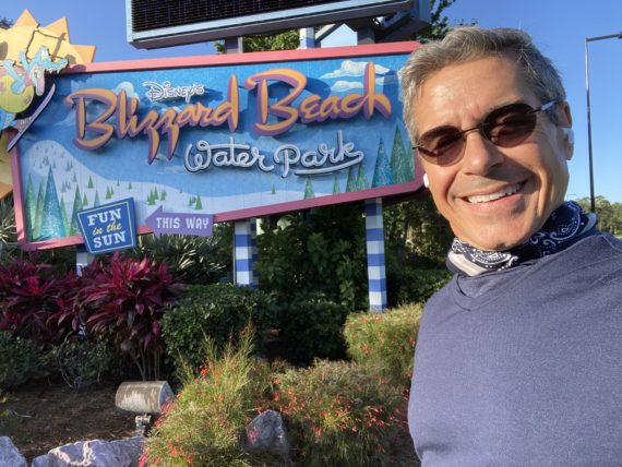 jeff noel at Blizzard Beach entrance during COVID-19 lockdown