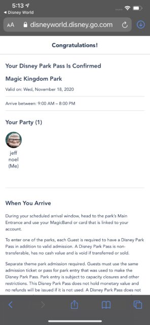 Disney world app screen shot
