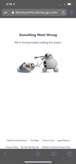 Disney world app screen shot