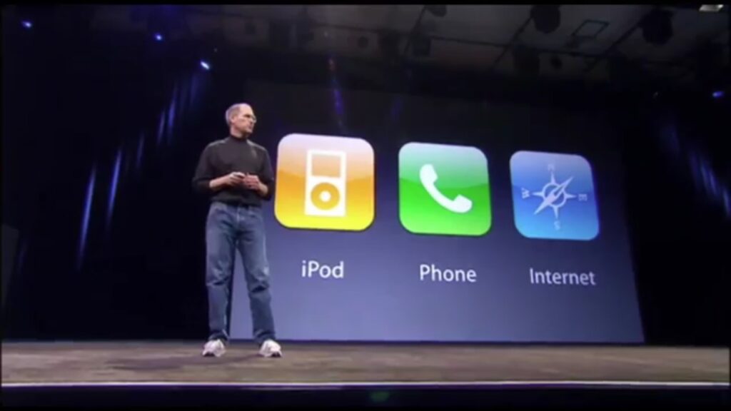 Steve Jobs on stage announcing iPhone