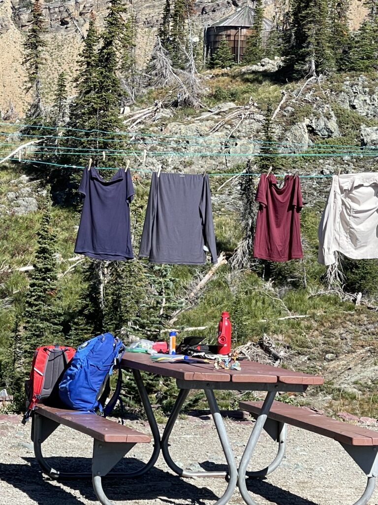 Laundry line next to picnic table