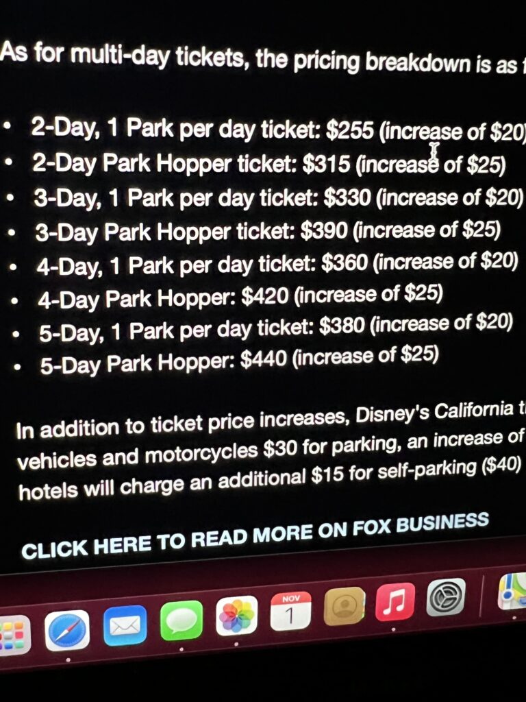 Disney tickets pricing chart