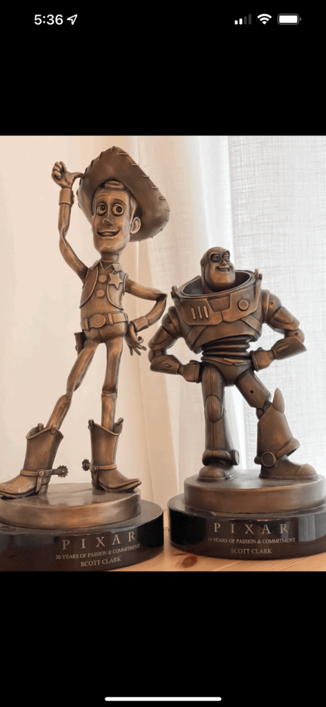 Pixar years of service employee trophies