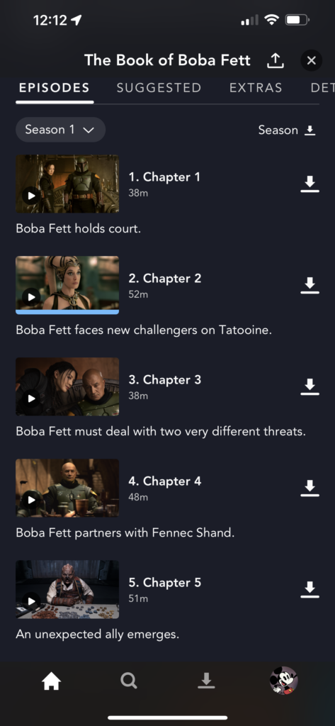 Boba Fett Disney+ chapter list 